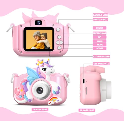 Image of Kids Camera Digital Camera for Age 3-8,1080P HD Video Selfie Toddler Camera with Soft Cover, Christmas Birthday Gifts for Kids - 32GB SD Card - Pink