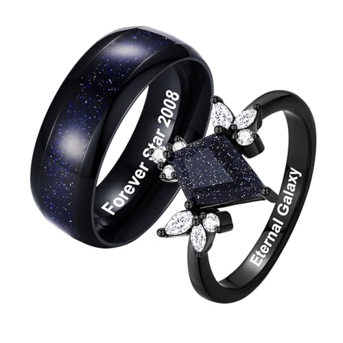 Engagement Rings for Couples, 7x10 Kite Shaped Couple Rings, Blue Sandstone Orion Nebula Ring Set, Promise Rings for Women