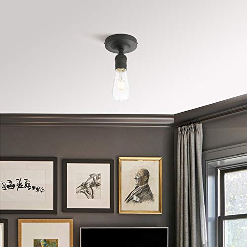 Image of Phansthy Semi Flush Mount Ceiling Light Fixture, Vintage Industrial Close to Ceiling Light, Pendant Light Fixture Ceiling for Bedroom Kitchen Living Room Dining Room (Minimalist -Black)