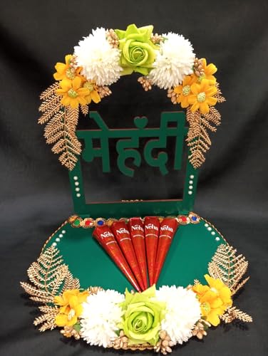 WEDLOCK Mehndi Tray | Traditional Mehendi Platter for Wedding Ceremony | Elegant Gold & Green Design | Perfect for Mehendi Rituals & Pre-Wedding Celebrations