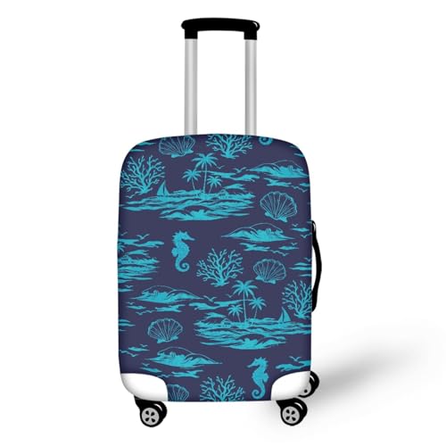 Couvre bagage elastique lavable avec housse valise XL bleue motif cheval de mer