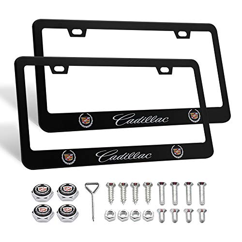 2PCS Car License Plate Frames for Cadillac, Luxury Auto Matte Black Aluminum Alloy License Plate Fra - //coolthings.us
