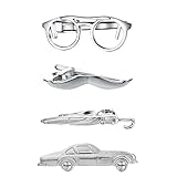 RunootPR 4Pcs Tie Clips for Men Unique Silver Glasses Beard Umbrella Car Tie Bar Set Personalized Ho
