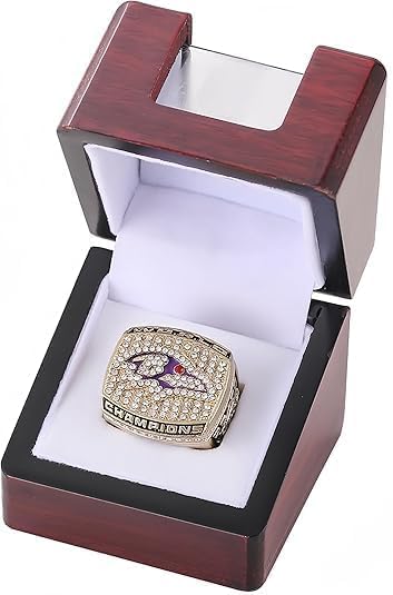 Football Championship Ring 2000 Replica with Wooden Display Box – Gift for Christmas and Birthday