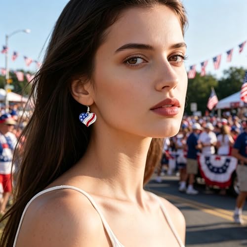 BTBIO 4th of July Earrings Patriotic Dangle Earrings Independence Day Jewelry Gifts for Women (Heart) by BTBIO - Used condition - Image 2