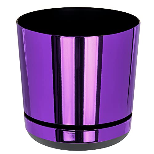 KORAD Purple mirror effect plastic round indoor flowerpot with saucer and drainage holes small (height: 16 cm - 15.2 inches)