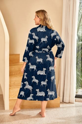 Image of IN'VOLAND Womens Plus Size Kimono Robes Long Knit Bathrobe Ladies Sleepwear | V Neck, Lightweight Soft Loungewear, Plus Size Robes for Women 1X-5X, Full-length, 3 /4 Sleeves, Pockets