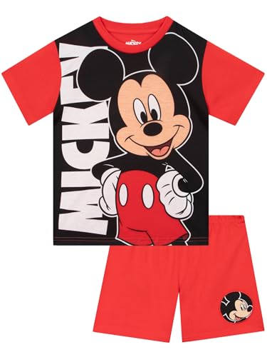 Disney Schlafanzug Jungen, Mickey Mouse Schlafanzug Kurz, Mickey Maus Schlafanzüge Für Jungen, Rot 122