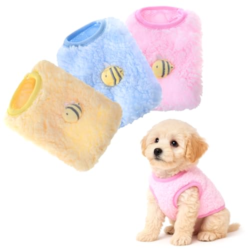 3 Pcs Kitten Clothes, Yorkie, Chihuahua Puppy Clothes, Colorful Teacup Dog Cat Vest with Bee Pattern, Soft Small Dog Sweater, Cute Puppy Jumper for Mini Newborn Dogs,Cat (XX-Small)
