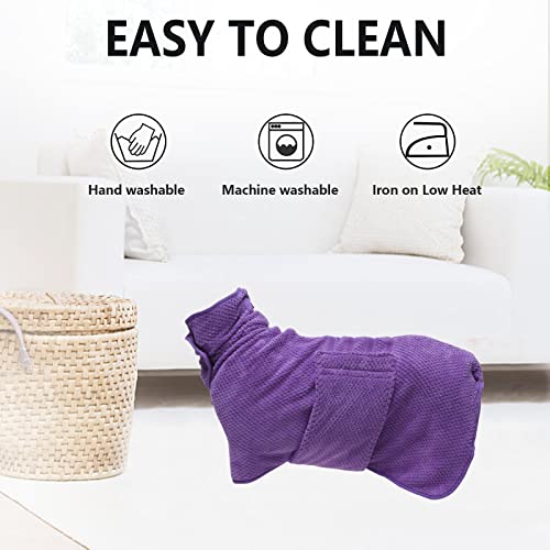 Geyecete dog drying coat Bathrobe Towel Dog Drying Coat-Dry Fast Dog Bag-Pineapple grid Fast Drying Super Absorbent Pet Dog Cat Bath Robe Towel-Purple-M - Image 3