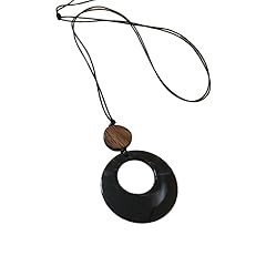 Vintage Leather Cord Geometric Wooden Pendant Necklace