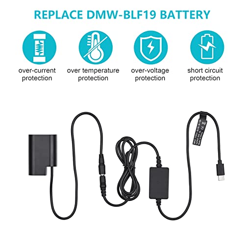 Cabo USB tipo C PD para DMW-DCC12 Acoplador DC de bateria fictícia DMW-BLF19 Substituição para Panas