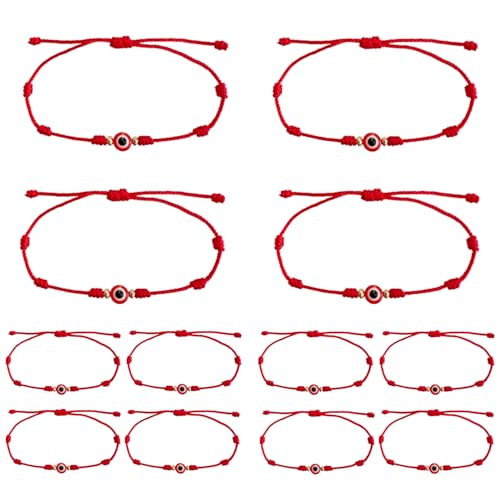 Image of BONITTER Evil Eye Protection Bracelet Set, 12 Pack Adjustable Red 7 Knot Lucky String Amulets, Black and Pink Friendship Bracelets for Women, Men, Boys, Girls (12, Red)