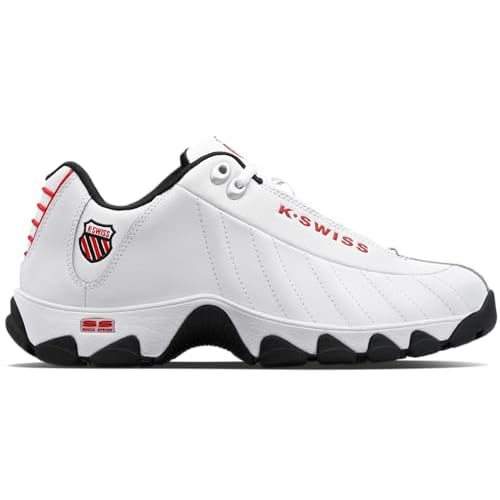 K-SWISS Men's ST329 CMF Sneaker, Wide Tennis Dad Walking Shoes Leather Upper 6.5 White/Black/Mars Red