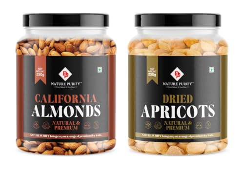 Image of Nature Purify Dried Fruits Combo Almond and Apricot 250gm Each Pack OF 2 | Healthy Snacks Mixed Nuts with Dry Fruit | Nutrient-Rich Snack for Wellness | Diwali Gift