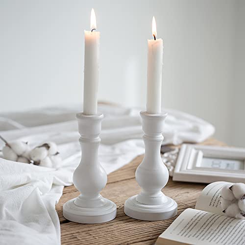 Sziqiqi Wood Candle Holders For Candlesticks - Set Of 2 White Wooden Taper Candle Holder For Home Dinner Table Fireplace Mantel Entryway Decoration Wedding Centerpiece 6.7Inch #TOP2