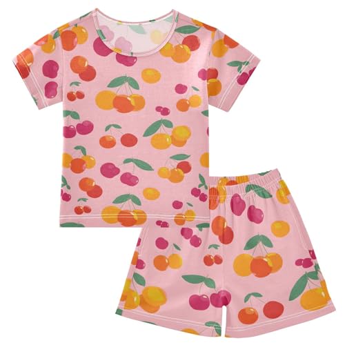 Pajama Sets Cute Cherry Pattern Short Sleeve Summer Sleepwear 2 Piece Pjs,10Y