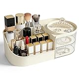 unbholkk Schminktisch Organizer Mit Schubladen, Acryl Multifunktionale Make Up Organizer, Kosmetik Organizer Aufbewahrung F&uuml;R Lippenstift, Pinsel, Lidschatten, Schmuck (Cremefarben)
