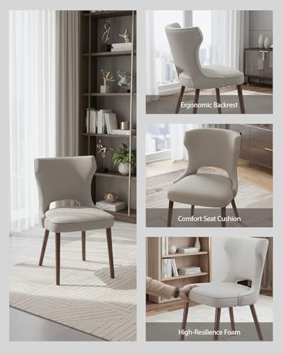 Image of Wooden Dining Chairs Set of 4, Farmhouse Dining Room Chairs with Solid Wood Legs, Mid Century Fabric Kitchen Chairs, Upholstered Chair for Restaurant & Cafe- Camel