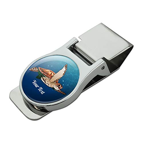 Personalized Custom 1 Line Sea Turtle Satin Chrome Plated Metal Money Clip