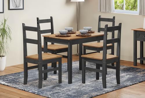 Image of Mercers Furniture Corona Dining Table & 4 Chairs Charcoal Budget Set Solid Wood Pine Wooden Painted Dark Grey Small Kitchen Shabby Chic Mexican Style 76cm High. 100cm Wide. 65cm Deep.