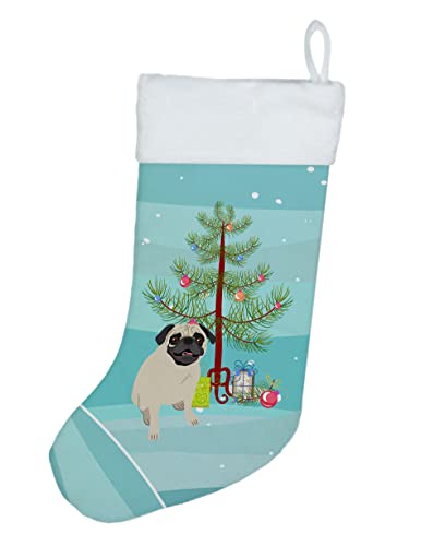 Caroline's Treasures WDK3135CS Pug Fawn #2 Christmas Christmas Stocking Fireplace Hanging Stockings Christmas Season Party Decor Family Holiday Decorations