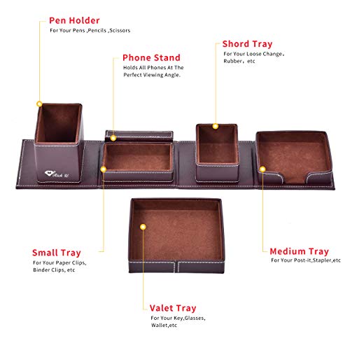 Jointop Leather Office Supplies, Desk Organizer Storage Boxes And Accessories, Desktop Storage For Business Cards/Stationery/Pens/Pencils/Mobile Phones(Brown) #TOP3
