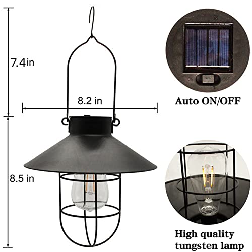 Aprjv Solar Lantern Outdoor Hanging Solar Lamp, Waterproof Metal Solar Lights With Clear Glass ,Led Edison Bulbs For Yard Patio Proch Decor (Black) #TOP2