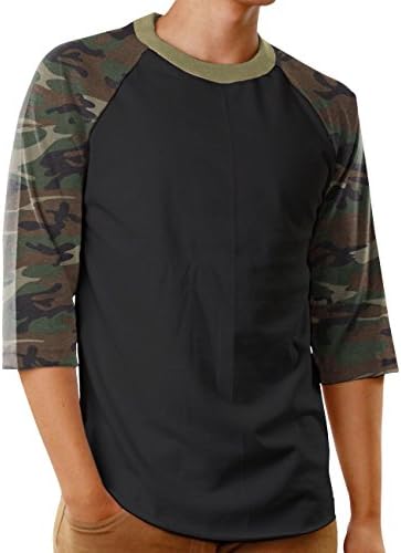 Hat And Beyond Men's Baseball Raglan T-Shirt - 3/4 Sleeve, Cotton Jersey, Classic Fit, Sizes S-3XL (White/Camo) - View #4