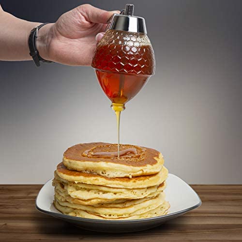 Hunnibi 8452862121 No Drip Glass Honey Dispenser - Beautiful Honeycomb Shaped Pot And Maple Syrup Dispenser thumb #1