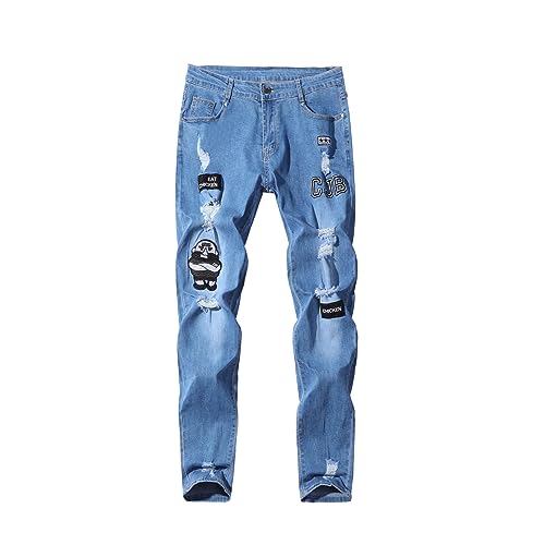 Men's Skinny Distressed Ripped Jeans Casual Slim Fit Destroyed Biker Jeans Hip hop Tapered Leg Denim Pants3