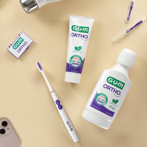 GUM SONIC ORTHO batteriebetriebene elektrische Schallzahnbürste | Für Zahnspangenträger entwickelt | Sanft zu Zähnen und Zahnfleisch | X1 Bürste, X2 Ersatzköpfe, X1 AAA-Batterie, X1 Bonusprobe | Weiß – Bild 6