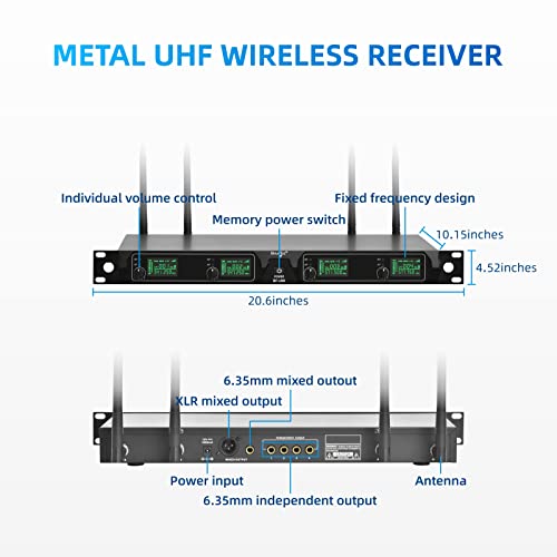 Blouefoz Wireless Microphone System 4-Channel Uhf All Metal Build Professional Cordless Mic Set With 4 Handheld Mics Fixed Frequency, Long Range 260Ft Perfect For Church, Karaoke, Party #TOP1