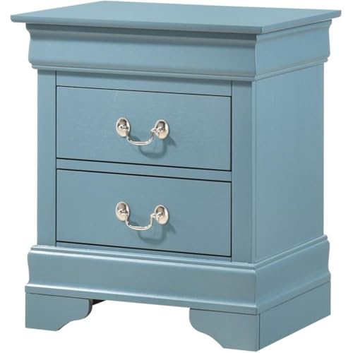 Glory Furniture Louis Phillipe 2 Drawer Nightstand in Teal
