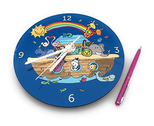 Colorful Kids Nursery Wall Clock Fun Children's Room Rainbow Noah's Ark Clock Battery Operated Silent 8 Inch Hand Made In Jerusalem #TOP2