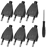 Euro Flachstecker, [6 Stücke] Eurostecker Flach Stecker Stromstecker mit Schraubendreher 110V~250V 2.5A, Schwarz