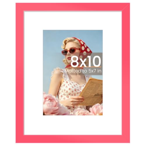 upsimples 8x10 Picture Frame, Display Pictures 5x7 with Mat or 8 x 10 Without Mat, Wall Hanging Photo Frame, Hot Pink, 1 Pack