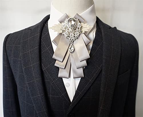 Dgtopaz Rhinestone Grey Bow Ties For Men Ribbon Bow Brooch Necktie Broach Bowties Collar Pin Pretie Women Suit Dress Up Decoration For Christmas New Year (Grey) #TOP2