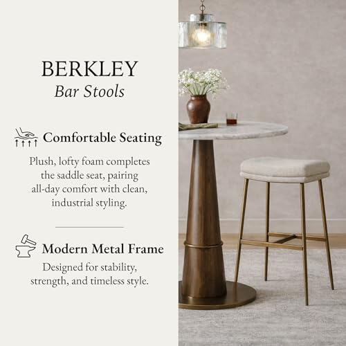 Maven Lane Berkley Butaco Sin Respaldo 31 Pulgadas – Butaco Silla con Reposapiés – Estructura Metal Envejecido Dorado y Tapicería Beige – Ideal para Bares, Pubs y Cocinas Altas miniatura 6