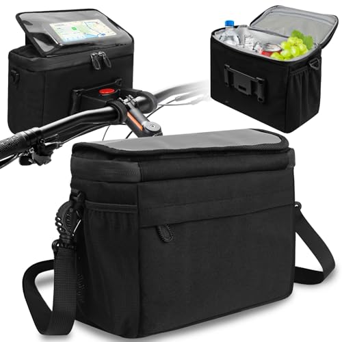 TOUYINGER Lenkertasche Fahrrad, 6L Fahrradtasche Lenker mit Thermo Auskleidung, Wasserdicht Fahrradkorb Vorne Tasche mit Adapter, Handyhalterung, Touchscreen