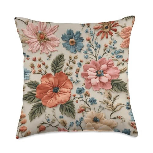Vintage Aesthetic cottagecore Grandmas 1970s Flowers Vibes Throw Pillow