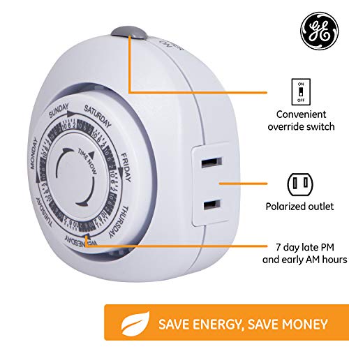 Ge Home Electrical 7-Day Vacation Indoor Plug-In Mechanical Timer, 1 Polarized Outlet Timer, Pre-Programmed On/Off Times For Home Security, Ideal For Lamps, Seasonal Lighting, Light Timer, 15151 #TOP2