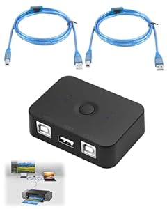 USB 2.0 Printer Sharing Switch, Drucker-Sharing-Switch, 2 Computer Teilen 1 Drucker, 2 in 1 Ausgang, mit LED-Licht, mit 2 Druckerkabeln von 1, 5 m
