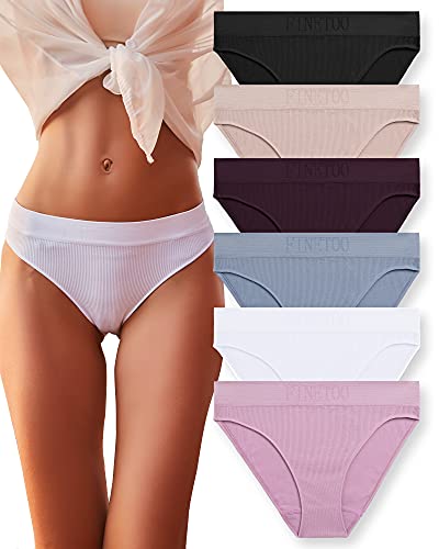 FINETOO 6 Pack High Cut Panties for Women Soft Stretchy Nylon Breathable Hipster Underwear Bikini Panties Cheeky (M)