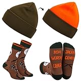 Jadive Geschenke für Jäger Hirsch Strickmütze Jäger Socken Winter Beanie Mütze Orange Jagd Zubehör(Beidseitig Einfarbige Stil)