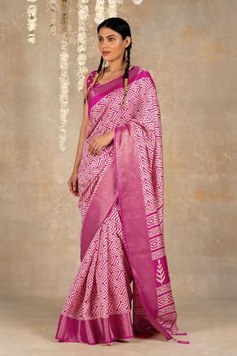 Image of MIRCHI FASHION Women's Cotton Blend Bagru Batik Blocks Printed Saree with Blouse Piece