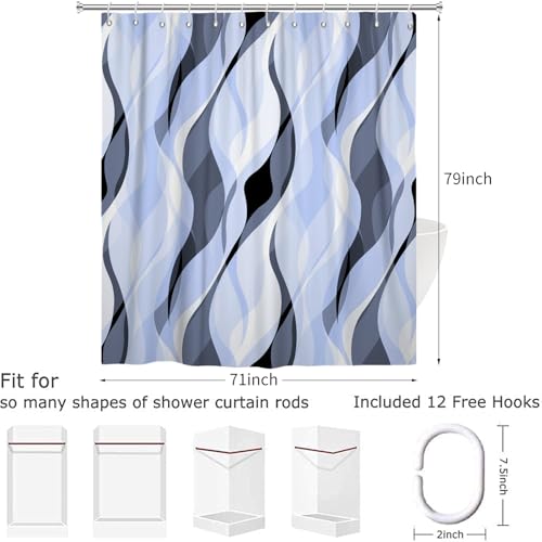 Rideau de douche bleu clair en tissu polyester lavable et imperméable - 6