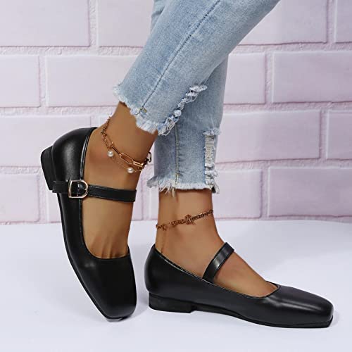 Women's Fashion Mary Jane Shoes Vintage Square Toe Ankle Strap Anti Slip Low Heels Pumps Oxford Dress Shoes Loafers Business Formal Office Slipon Flats Shoes Wedding Halloween Christmas Party Black 9 #TOP1