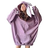 Meshin Loose Long Sleeve Top,Women Bunny Hooded Sweatshirt Pullover Tops
