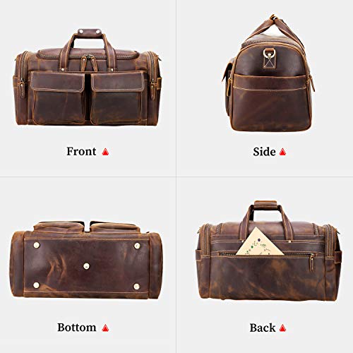 22.8'' Leather Duffle Bags For Men, Full Grain Leather Travel Overnight Weekend Bag Retro Carry On Duffel Bag Brown #TOP7